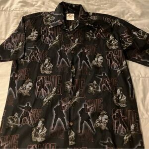 Elvis Presley PrintBlack Casual Short Sleeve Button Up David Carey Vintage Shirt